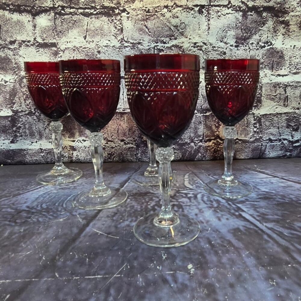 Vintage Ruby Red Wine Glasses Set of 5